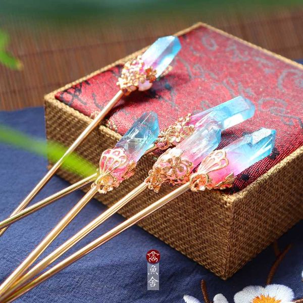 

chinese hairpin, lovely crystal cluster, original stone hairpin, retro female step, simple ancient headdress, Golden;silver