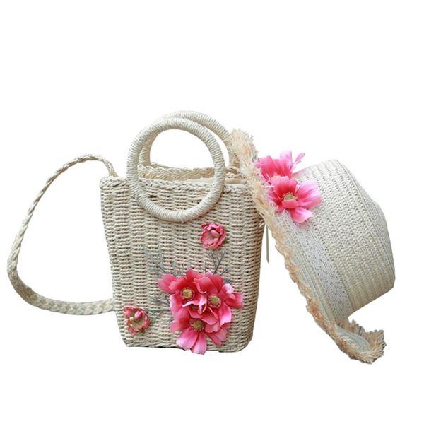 

women beach bag 2020 fashion flower summer straw shoulder messenger bag handmade weave rattan handbag holiday straw hat