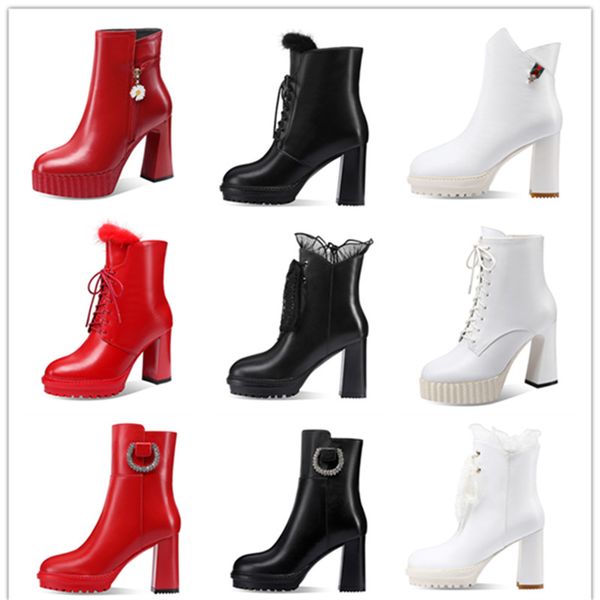 

new fashion leather platform women ankle boots fall winter cowhide super high ladies shoes widding party short booties heel 10cm, Black
