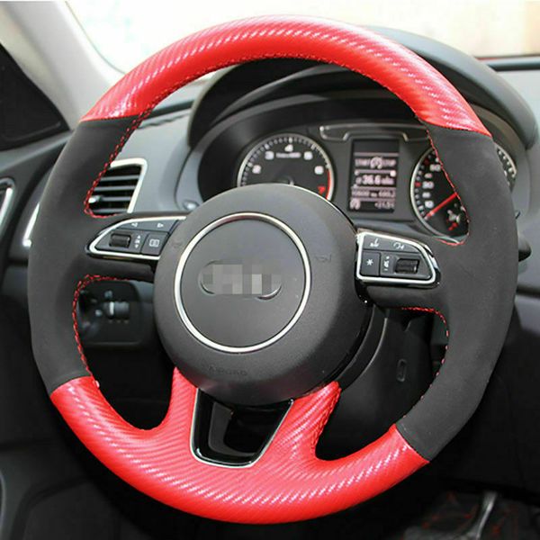 

diy hand sewing customization pu leather carbon fiber steering wheel cover for audi q5 q3 car accessories
