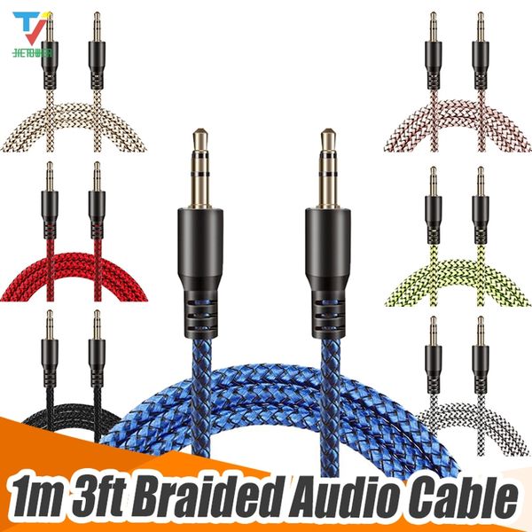

car audio aux extention cable nylon braided 3ft 1m wired auxiliary stereo jack 3.5mm male lead for smart phone andrio mobile phone speaker