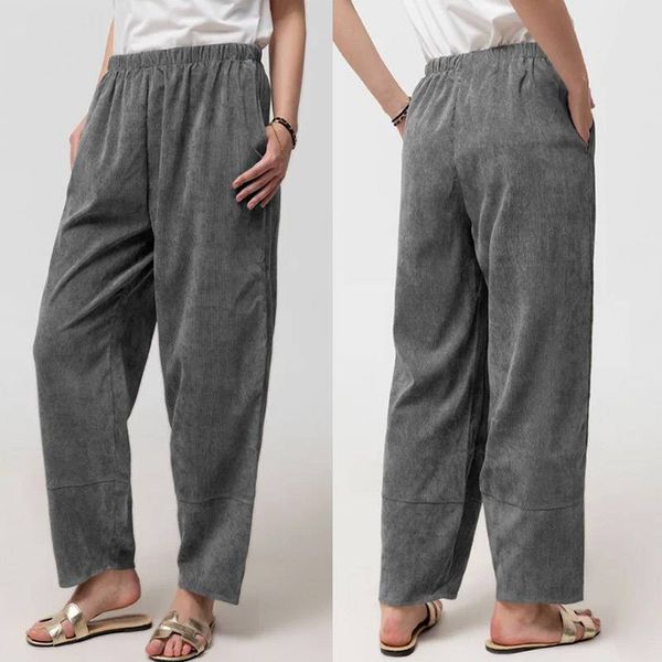 

5xl women's high elastic waist vintage trousers celmia 2020 fashion corduroy pants long harem pants casual loose pantalon femme, Black;white