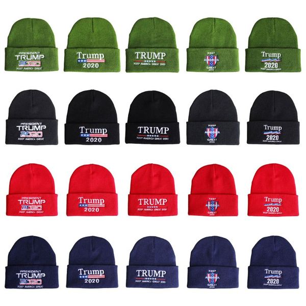 embroidered beanie hat 2020 president slogan usa flag hip hop winter cuffed knitted skull cap, Blue;gray