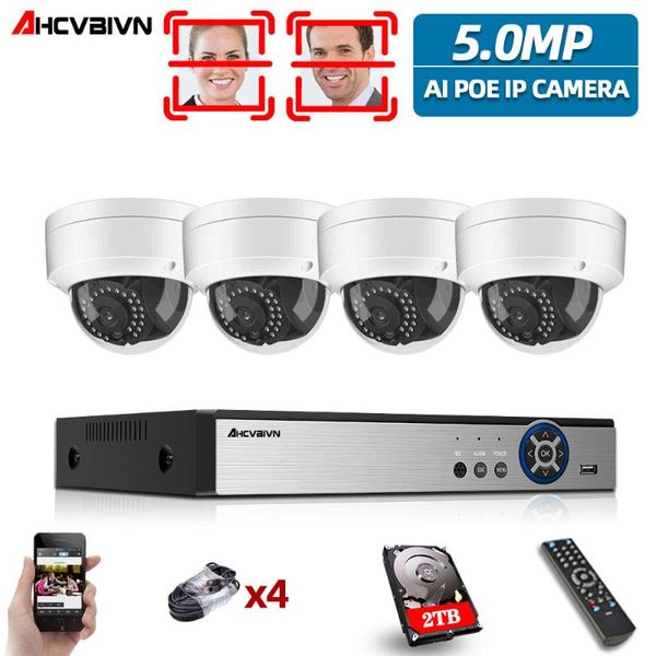 

systems 5.0mp hd 4ch poe nvr audio in 24pcs ir day night room/street waterproof security ip dome cameras cctv system plug and play