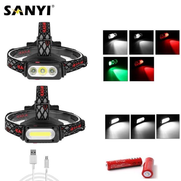 

headlamps cob t6 led headlamp double switch 360 degree rotatable head usb rechargeable 18650 torch forehead lamp headlight