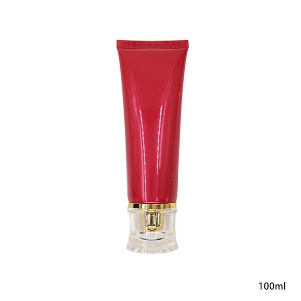 

50pcs 100ml red plastic cosmetic squeeze tube with slender waist acrylic lid