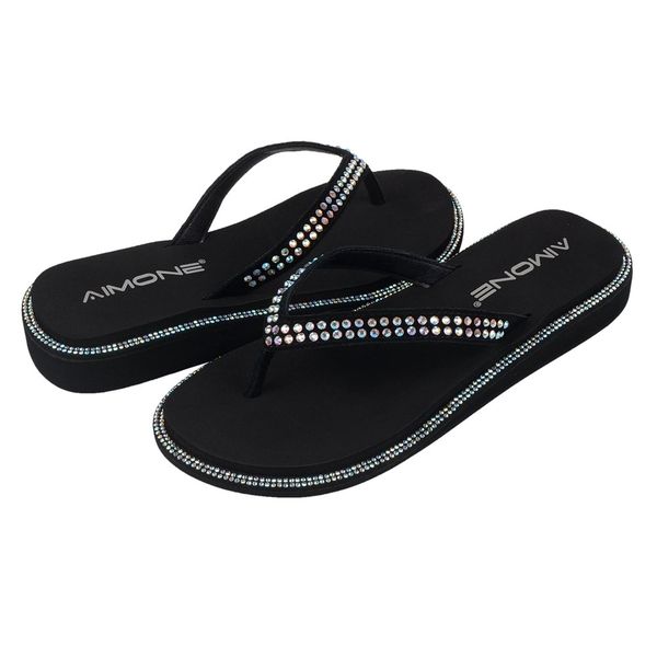 

flip summer slippers aimone women flops muriel womens multicolor rhinestone low heel sandals lady beach flip flops casual beach shoes175 s, Black