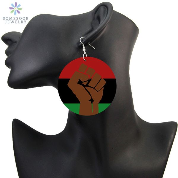 

dangle & chandelier somesoor black powerful fist design print african wooden drop earrings melanin poppin dope loops jewelry for women gifts, Silver