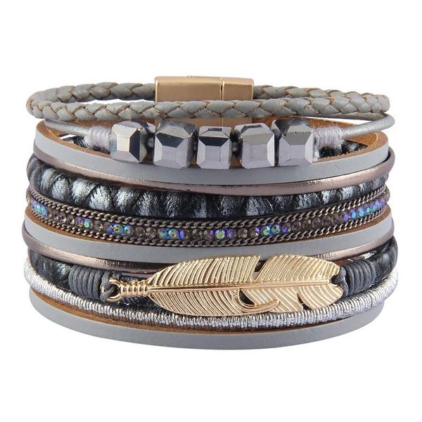 

trendy feather wrap bracelet leather bohemian jewelry gifts for women teen girls jewelry friendship bracelets, Golden;silver