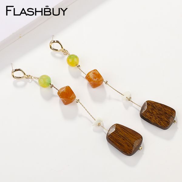 

flashbuy natural stone wooden statement earrings for women trendy geometric resin drop earrings wedding gift fashion jewelry, Silver