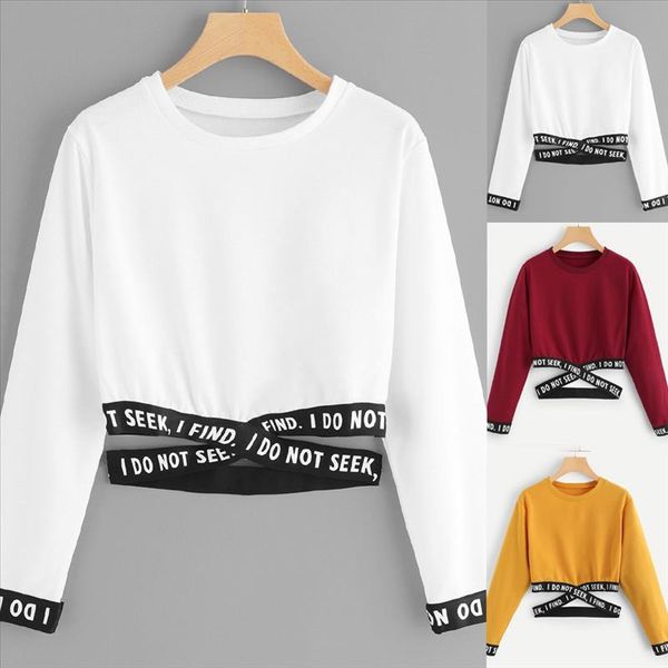 

crop women letters printing long sleeve sweatshirt womens short pullover blouses womens sweatshirt poleron mujer 2020, Black