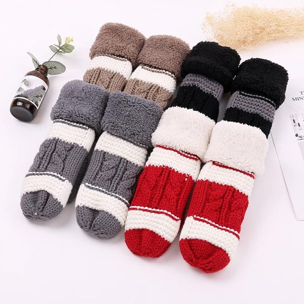 

women knitted mittens plush thick warm gloves lady female hiking walking daily winter gloves full finger guantes luvas thicken, Blue;gray