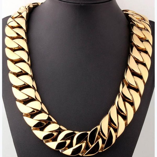 

23mm/32mm t show super heavy curb cuban boys mens chain necklace gold tone oversize stainless steel exaggerate hip hop jewelry, Silver