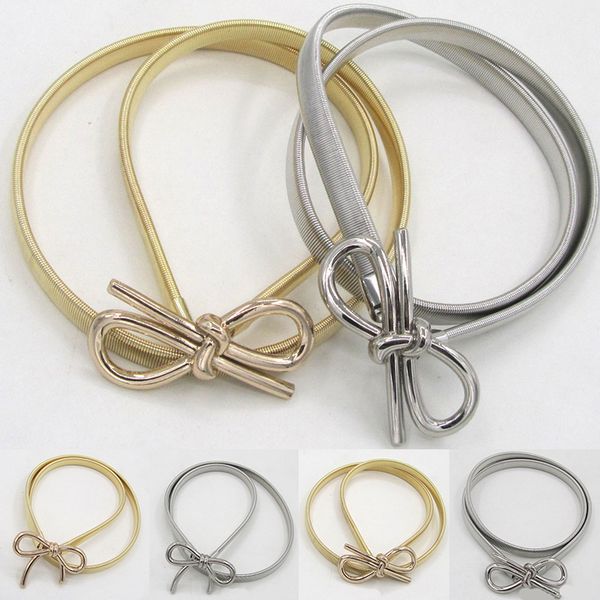 

fine girdle elastic waistbands chain bow pants chain shaper waistbelts versatile dress corset belt cummerband silver gold strap, Black;brown