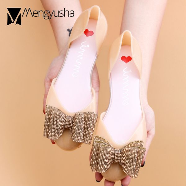 

fresh bling multicolor crystal bowknot jelly sandals woman candy shoes rainproof rhinestones closed heels flat pvc sandalias2020, Black