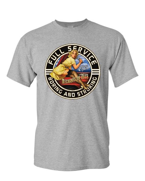 

full service boring and stroking t-shirt vintage pin-up girl mens tee shirt