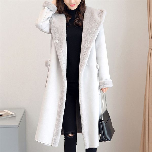 

women's wool & blends woman plus size long coat elegant blend coats slim female outerwear jacket plush woolen veste femme, Black