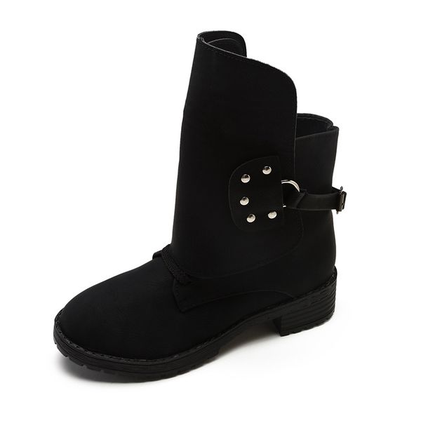 

women fashion knight boots autumn winter rivets short boots new metal buckle punk women high shoes botas western snow, Black