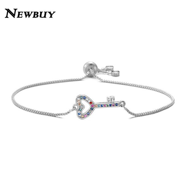 

charm bracelets buy unique design lovely heart key for women girl rainbow color cz bracelet wedding jewelry promise gift, Golden;silver