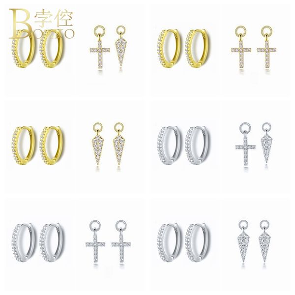

boako solid 925 sterling silver korean ins bling fine earring for woman birthday valentine's day hoop earrings pendientes cruz, Golden;silver