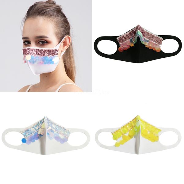 

popular fashion bling sequin face masks european american popular design masks summer thin dustproof breathable washable mask dwd489#647, Black