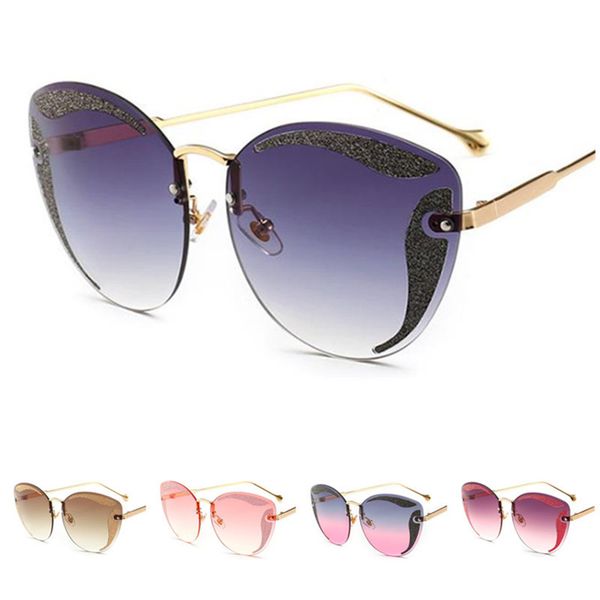 

women rimless sunglasses colorful sticker decoration sun glasse eyewear goggles anti-uv spectacles gradient eyeglasses ornamental a, White;black