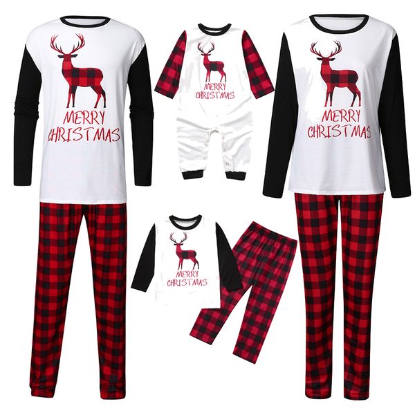 Pijamas da família de Natal Conjuntos Outono Cópia Elk Mulheres Homens Pai-Criança Sleepwear Morno Longo Manga Pijama Suits Home