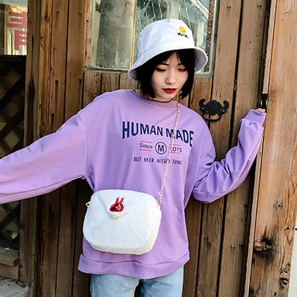 

retro design decoration plush shoulder bag small size cute zipper crossbody bag femininas autumn and winter wild