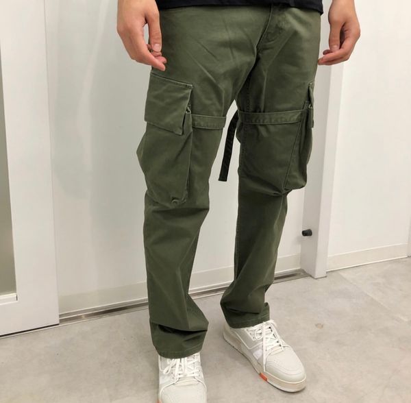 Pantaloni da uomo verde militare VUJADE CARGO PANTS Salopette con nastro tascabile Pantaloni dritti Moda casual Fitness High Street