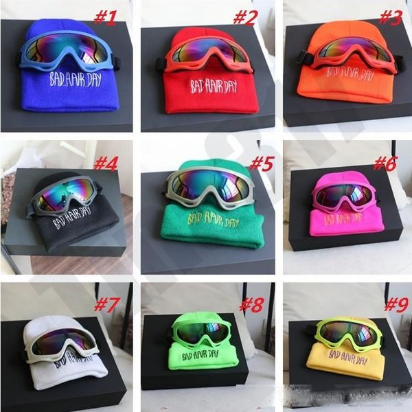 

new couples headgear knit hat parent-child models fluorescent hat harley mirror goggles woolen cap party hats