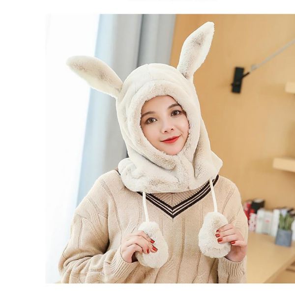 

ear plush hat ladies winter bib one cap korean style kawaii the tide neck collar warm and velvet earmuffs beanies, Blue;gray