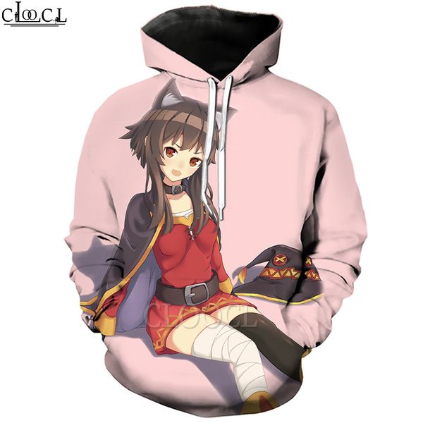 

cloocl anime girl megumin konosuba hoodie 3d print funny hooded coat sweatshirt men women long sleeve couples pullovers s-5xl, Black
