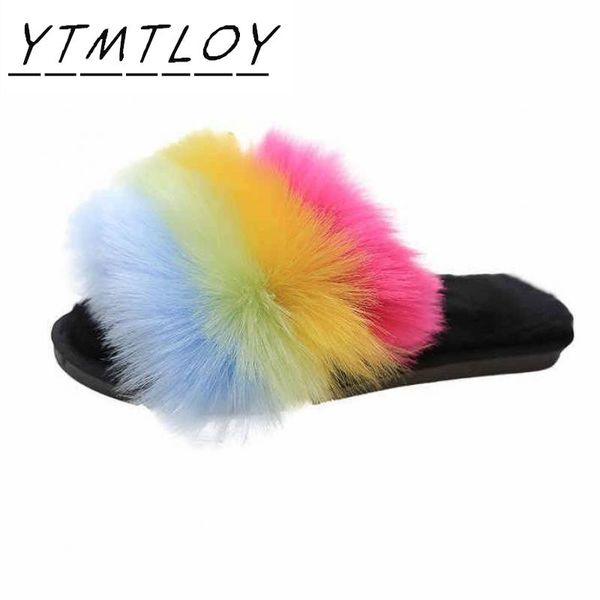 

ladies slippers home furry flat sandals women cute fluffy house shoes women 2020, Black