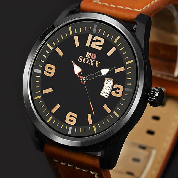 

2020 men's business quartz watches casual leather strap wristwatch men watch auto date sport watches masuline relogio saati, Slivery;brown