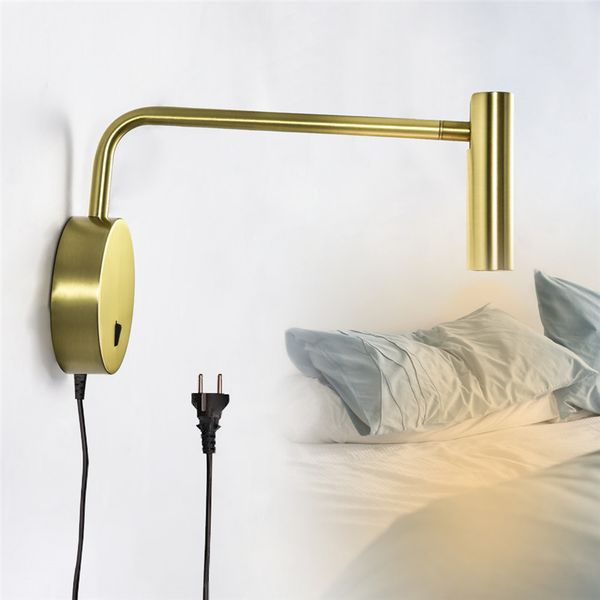 

ch swing arm wall lamp with plug in cord eu/us industrial sconce lights for living room bedroom switch on-off warm white 3000k