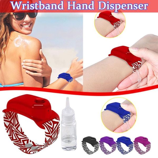 

5pc wristband hand dispenser wearable hand sanitizer dispenser pump disinfectant sanitizer bracelet dispensing portable bracelet, Black;red