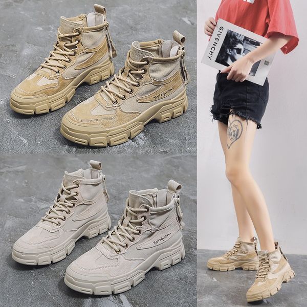 

2020 new winter women's boots fashion lace-up mid-heel flat boots round toe back zipper women's ankle boots, Black