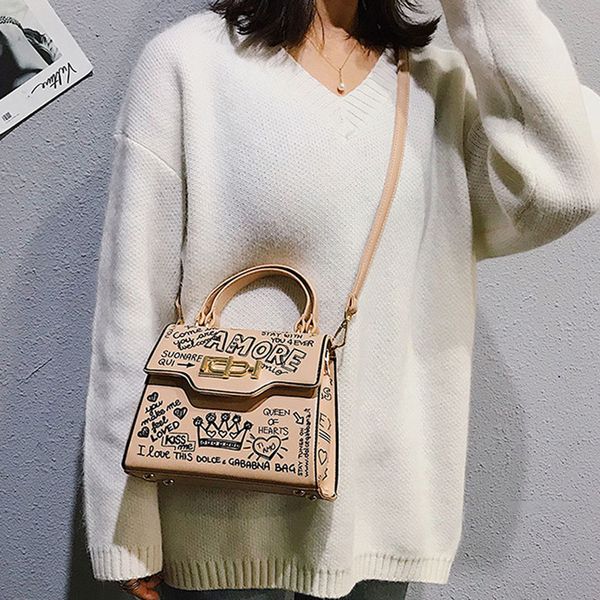 

fashion pu leather women graffiti handbags letters printing handle tote bag female shoulder bag crossbody ladies new bags