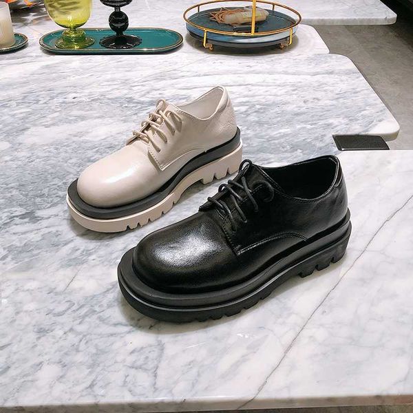 

fashion leather women shoes casual lace up loafers women genuine leather moccasins comfortable flat platform shoes, Black