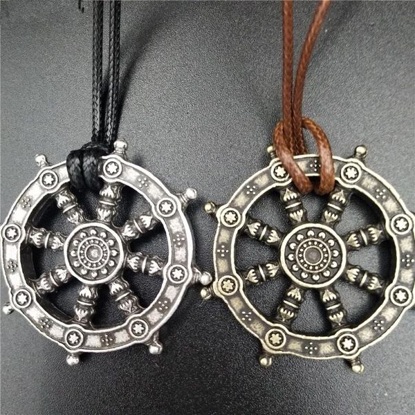 

10pcs wheel of life samsara buddhist talisman and amulet pendant buddha necklace dharma religious jewelry, Silver