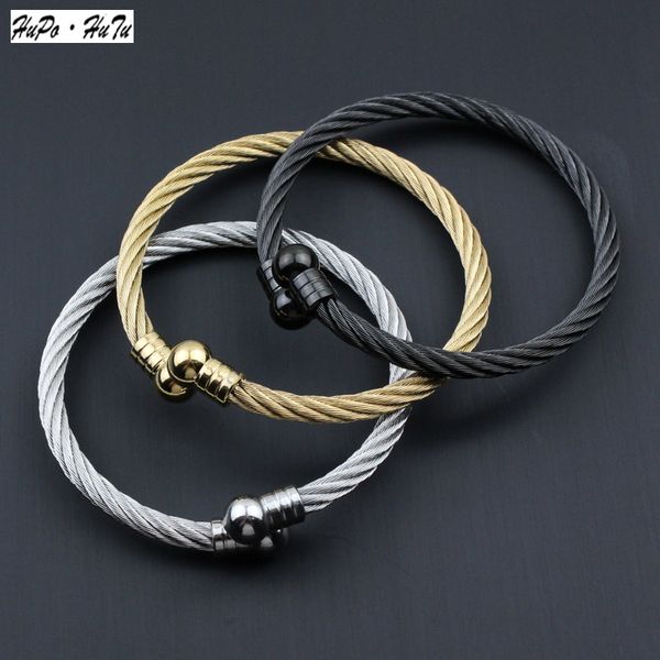 

HuPo.HuTu,swimming black steel wire ring double end men's adjustable simple stainless steel bracelet manufacturer wholesale