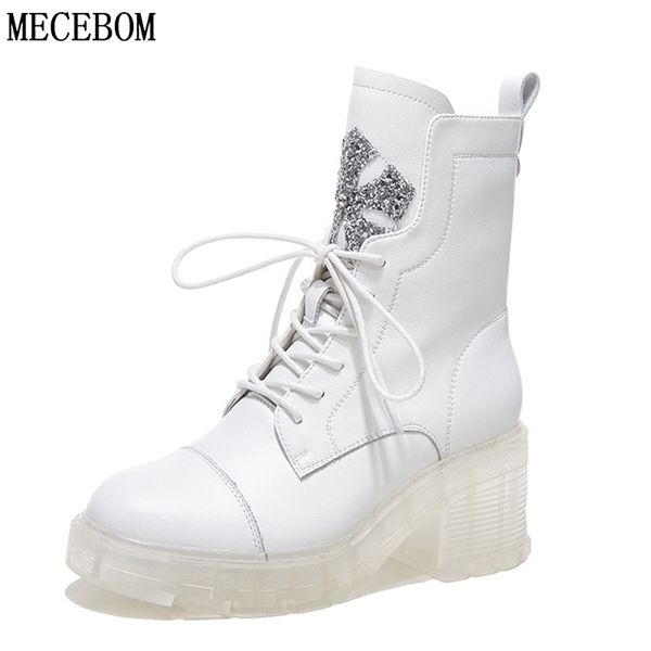 

luxury women motocycle boots trend crystal transparent 2020 ladies platform 7cm increase high side zipper women ankle boots, Black
