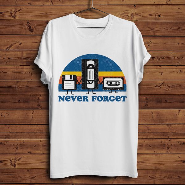 

never forget floppy disk vhs and cassette tape funny t shirt men summer new white casual cool geek t-shirt homme