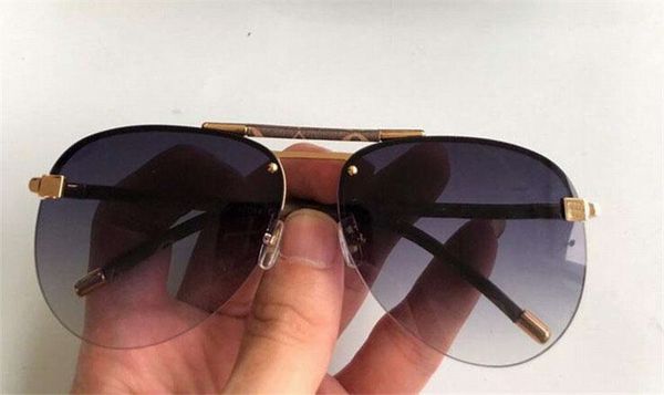 

rimless pilot sunglasses 1109 gold black leather frame grey shaded gafas de sol de men glasses sun wedges soleil sonnenbrille with box, White;black