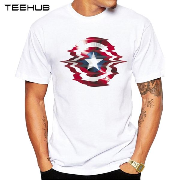 

2019 teehub men's fashion distorted captain america shield printed t-shirt short sleeve novelty design cool tee