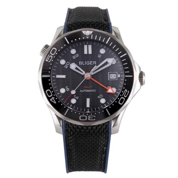 

bliger 41мм автоматические механические часы мужчин gmt движение luxury luminous водонепроницаемый календарь сапфировое стекло наручных часо, Slivery;brown