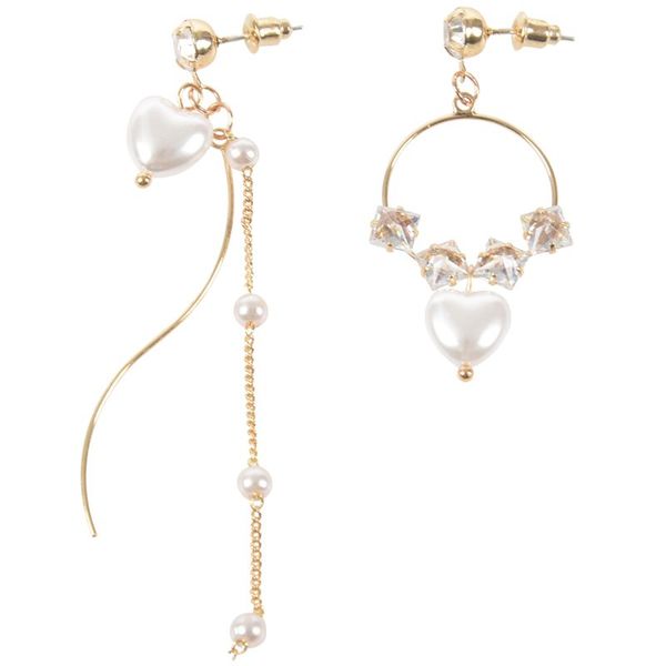 

shiny crystal round heart shaped pearl asymmetric pendant earrings ladies girls long tassel, Silver