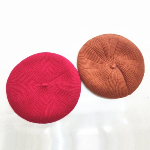 

new women casual cotton knitted beret caps winter thick warm hats wool pumpkin caps striped artist hat gorros, Blue;gray