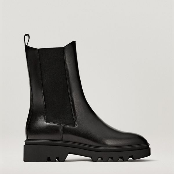 

Flat ankle boots massinno dutti snow boots ladies leather thick-soled thick heel sleeve round head European and American cowhide