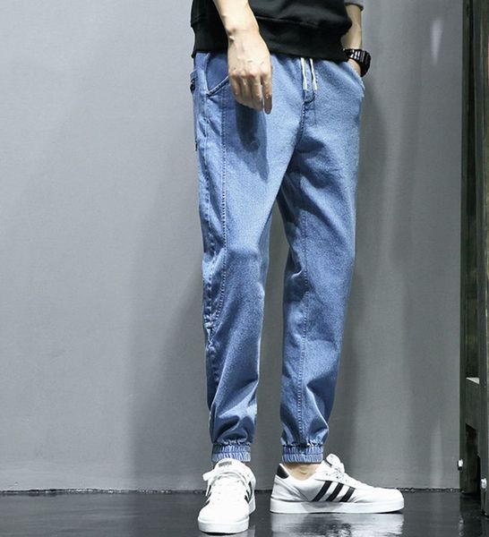 

selling 2020 new designer luxury men jeans european american autumn trend all-match casual pencil pants tie-foot sport overalls trousers, Blue